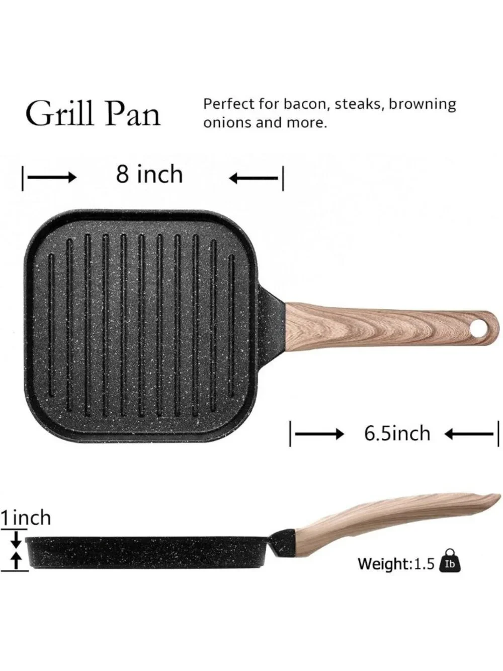 Nonstick 7-Inch Indoor Grill Pan - Versatile Induction Skillet for Steak & More